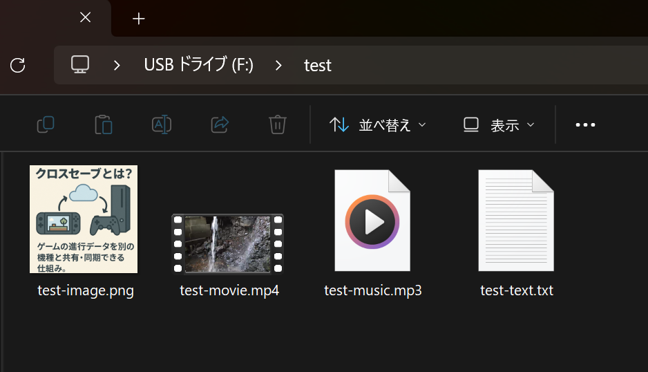 USBメモリー内の復元するデータ