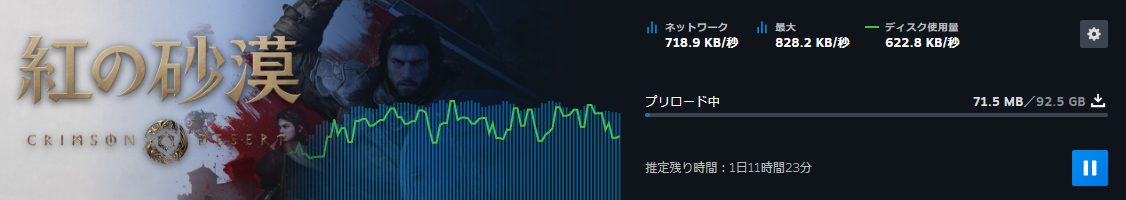 『紅の砂漠』のダウンロードが開始される