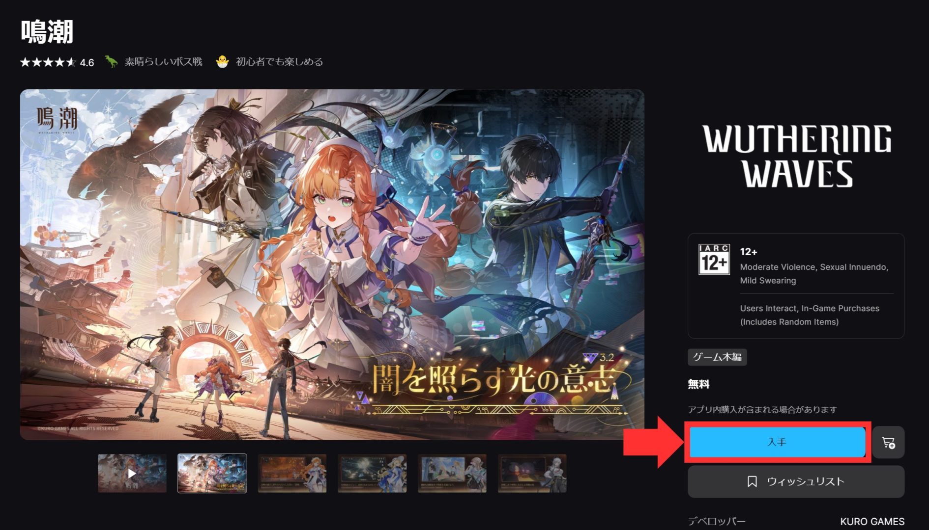 右下の"入手"をクリック
